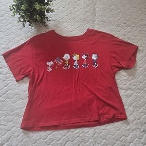 Peanuts Red Cropped Flag Independence Day T-Shirt, Size Large